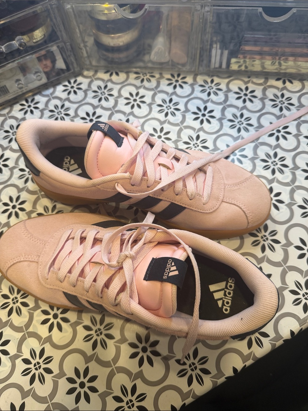 adidas Pink and Black Low-Top Suede Sneakers